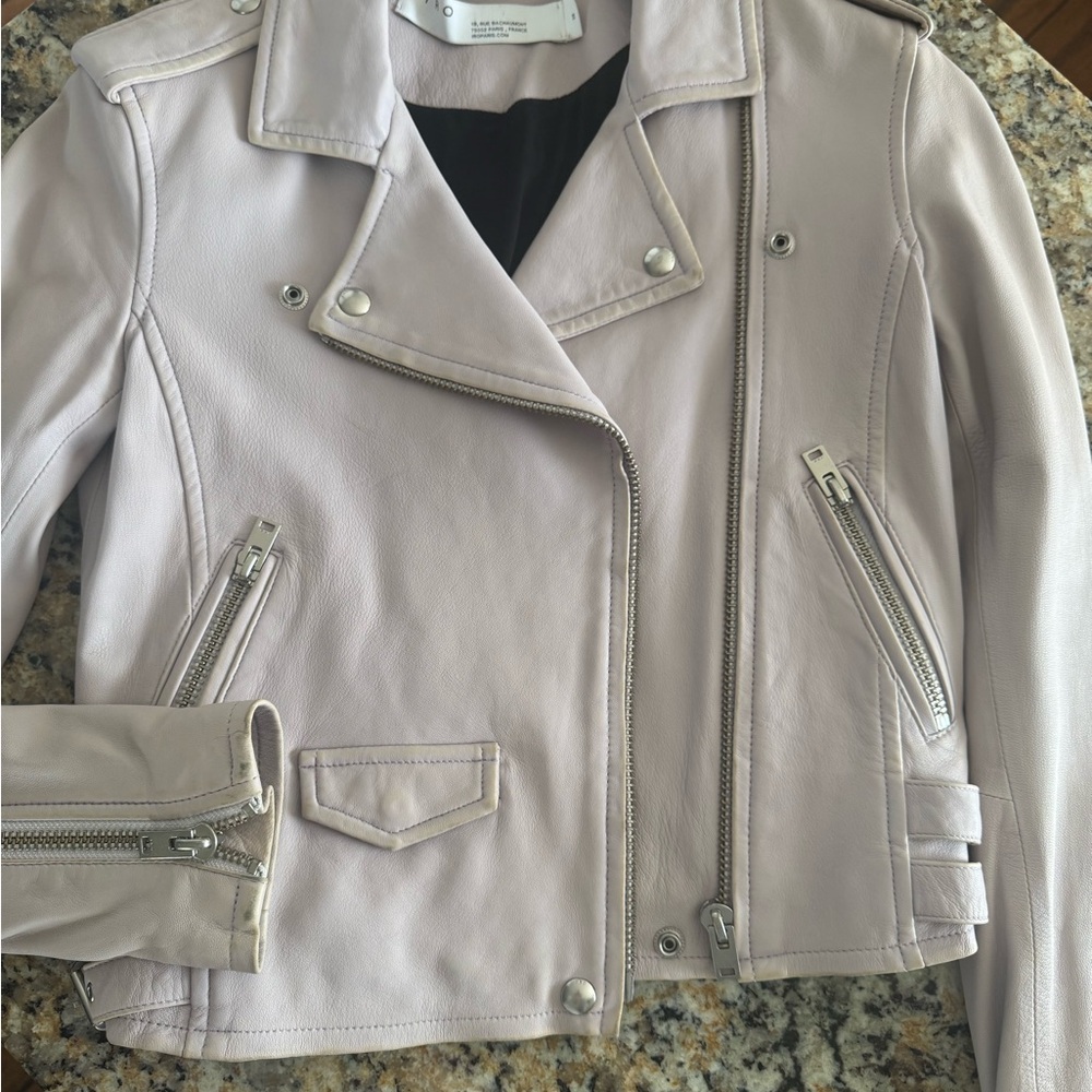 IRO Lilac Leather Asheville Cropped Jacket